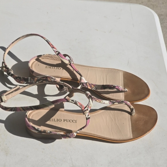 Emilio Pucci Leather Sandals Sz 36 (6) Women Buckle Colorful Italy Luxury Rare - Picture 7 of 11